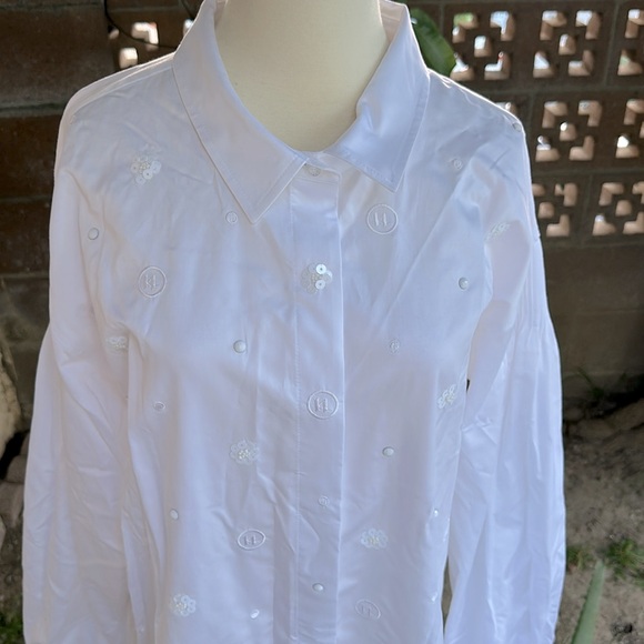 Karl Lagerfeld Paris | Women's Embellished White Shirt Dress - Picture 7 of 16